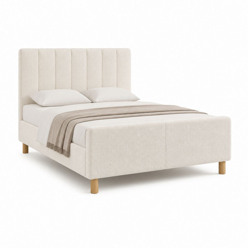Lit double avec cadre rembourré beige en polyester 160 x 200 cm