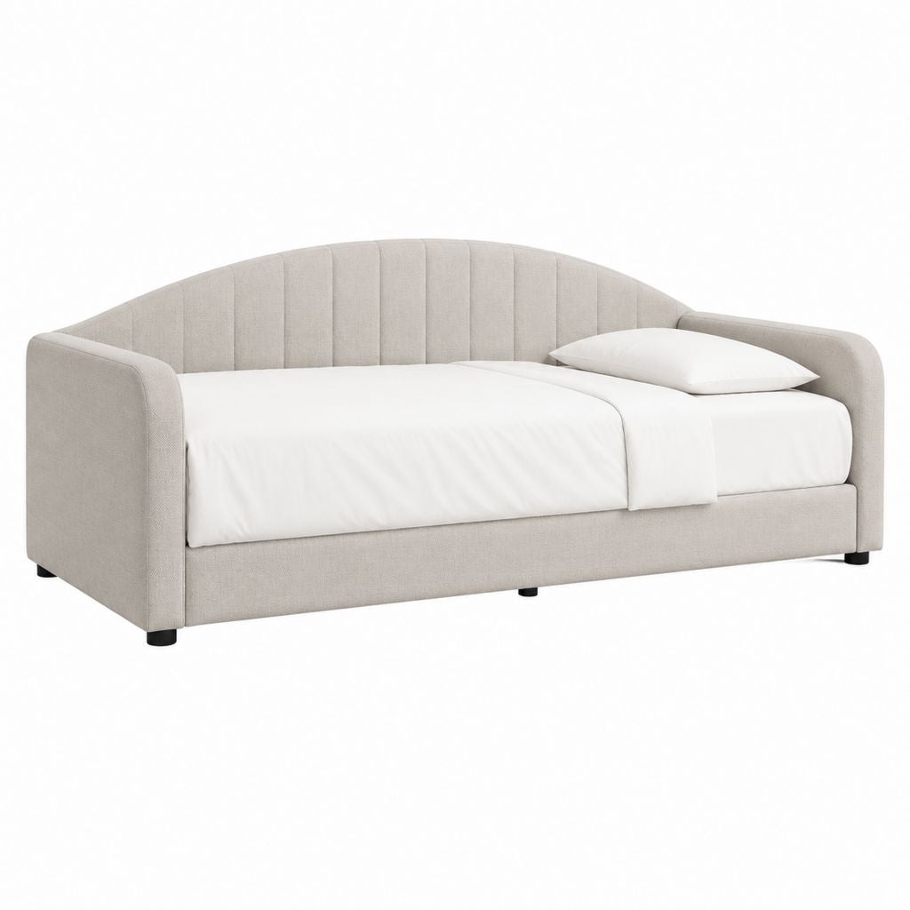Lit banquette 90 x 200 cm beige en polyester à dossier arrondi