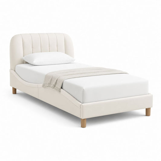 Lit simple capitonné beige en polyester 90 x 190 cm avec tête de lit rembourrée