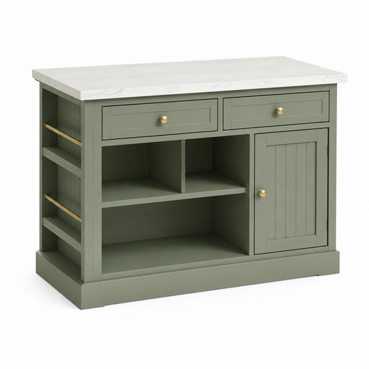 Îlot de cuisine rectangulaire vert olive en MDF et panneaux de particules 120 x 60 x 90 cm