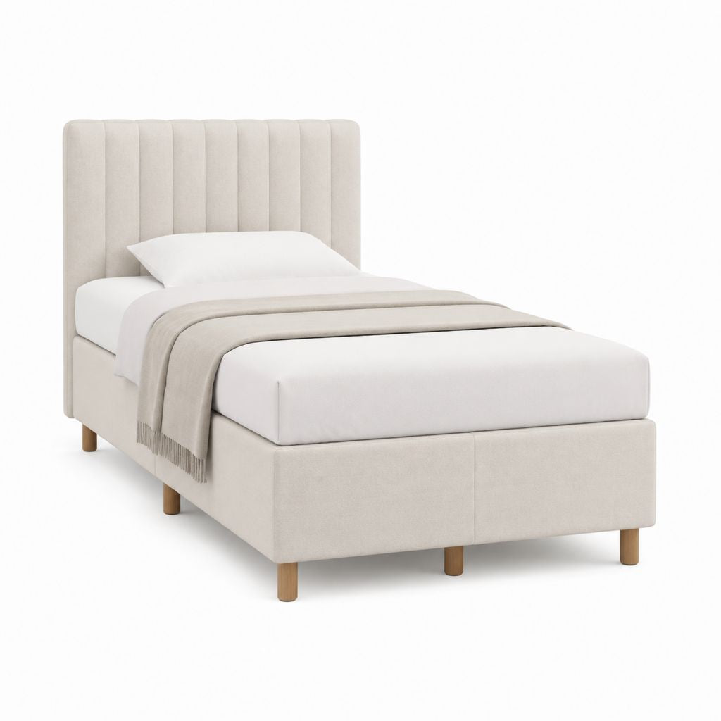 Lit une place capitonné beige en polyester avec tête de lit verticale 90 x 190 cm