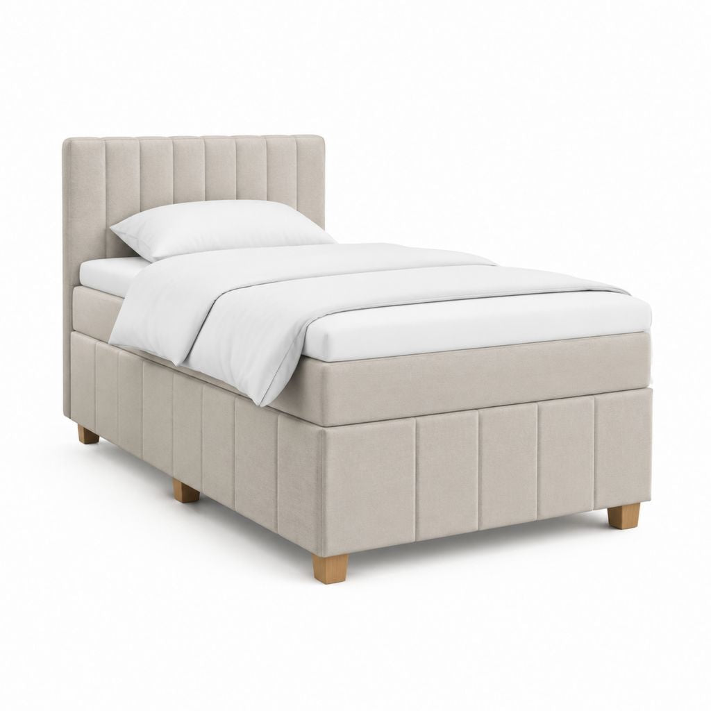 Lit simple capitonné beige en polyester 90 x 190 cm avec tête de lit