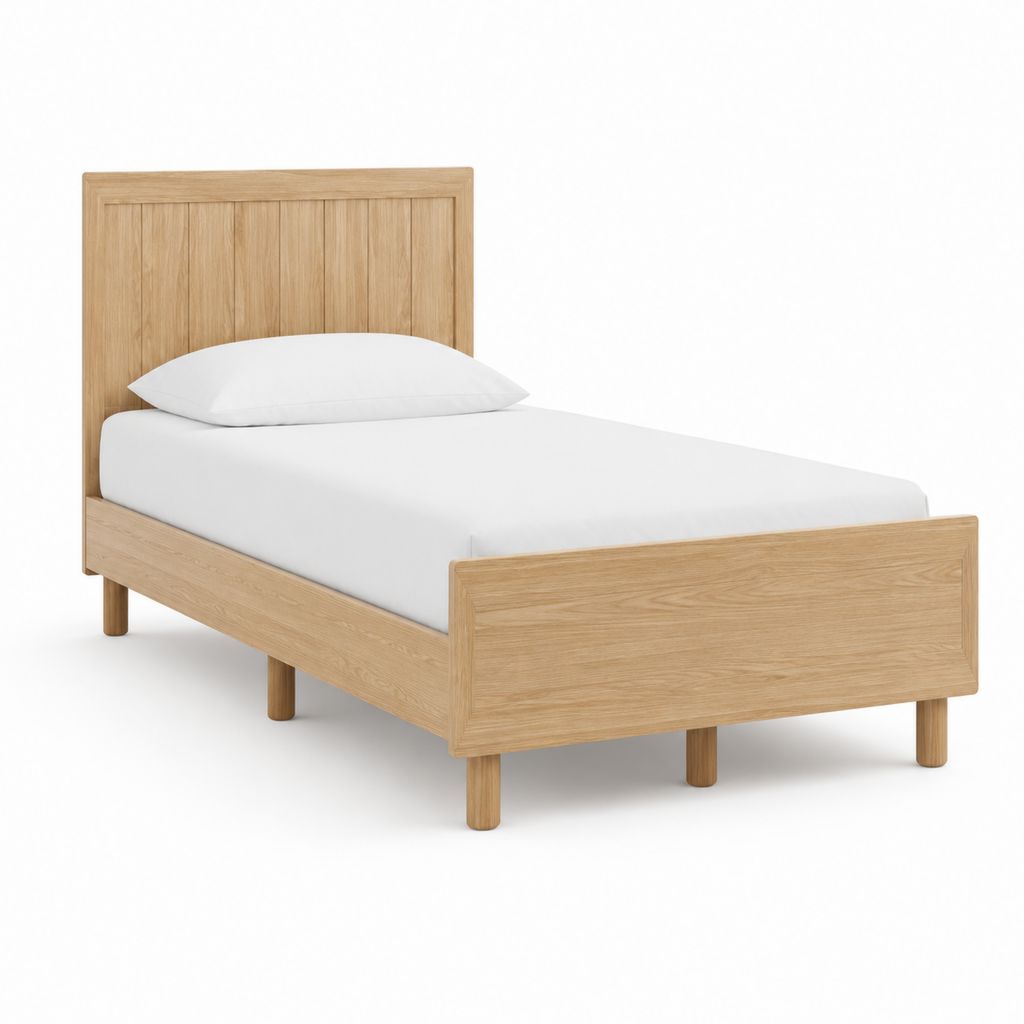Lit simple 90 x 190 cm chêne naturel en MDF plaqué chêne avec cadre et tête de lit