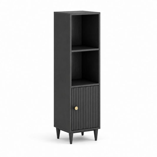 Bibliothèque colonne noire en panneaux MDF 40 x 35 x 150 cm avec 2 niches et porte