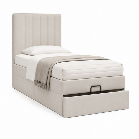Lit coffre 1 place beige en polyester avec tiroir 90 x 190 cm
