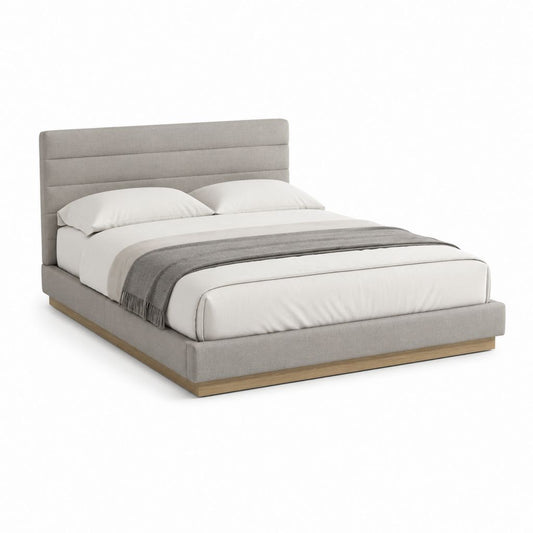 Lit double capitonné gris en polyester avec cadre MDF 160 x 200 cm
