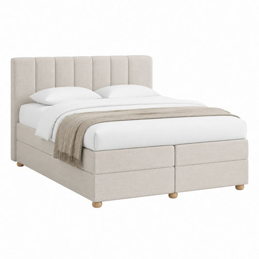 Lit coffre 160 x 200 cm beige en polyester avec tête de lit capitonnée