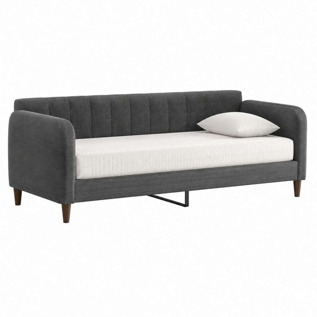 Canapé-lit 1 place gris anthracite en polyester avec couchage 90 x 190 cm