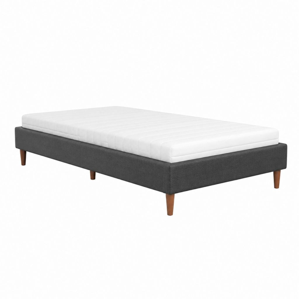 Cadre de lit double gris anthracite en polyester avec pieds en bois massif 160 x 200 cm