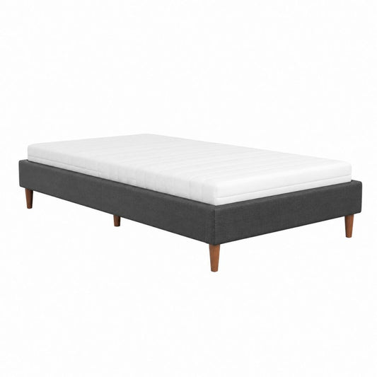 Cadre de lit double gris anthracite en polyester avec pieds en bois massif 160 x 200 cm