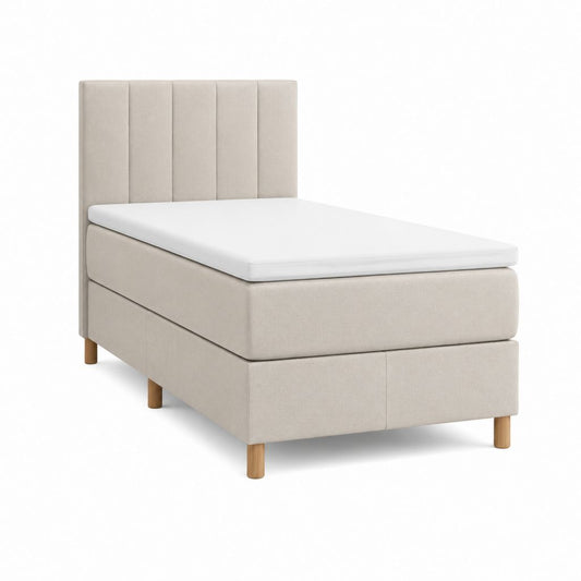 Lit boxspring rectangulaire beige en polyester avec matelas 90 x 200 cm