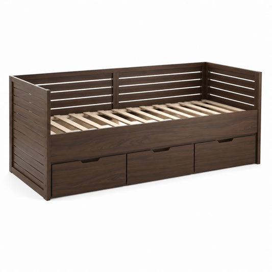 Lit banquette 90 x 200 cm avec 3 tiroirs brun foncé en pin massif